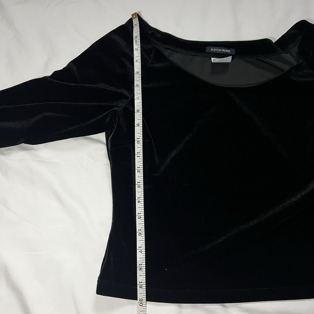 Women's Boston Proper Velvet Black Top Blouse 3/4 Sleeve Stretch Medium‎ - Picture 7 of 7